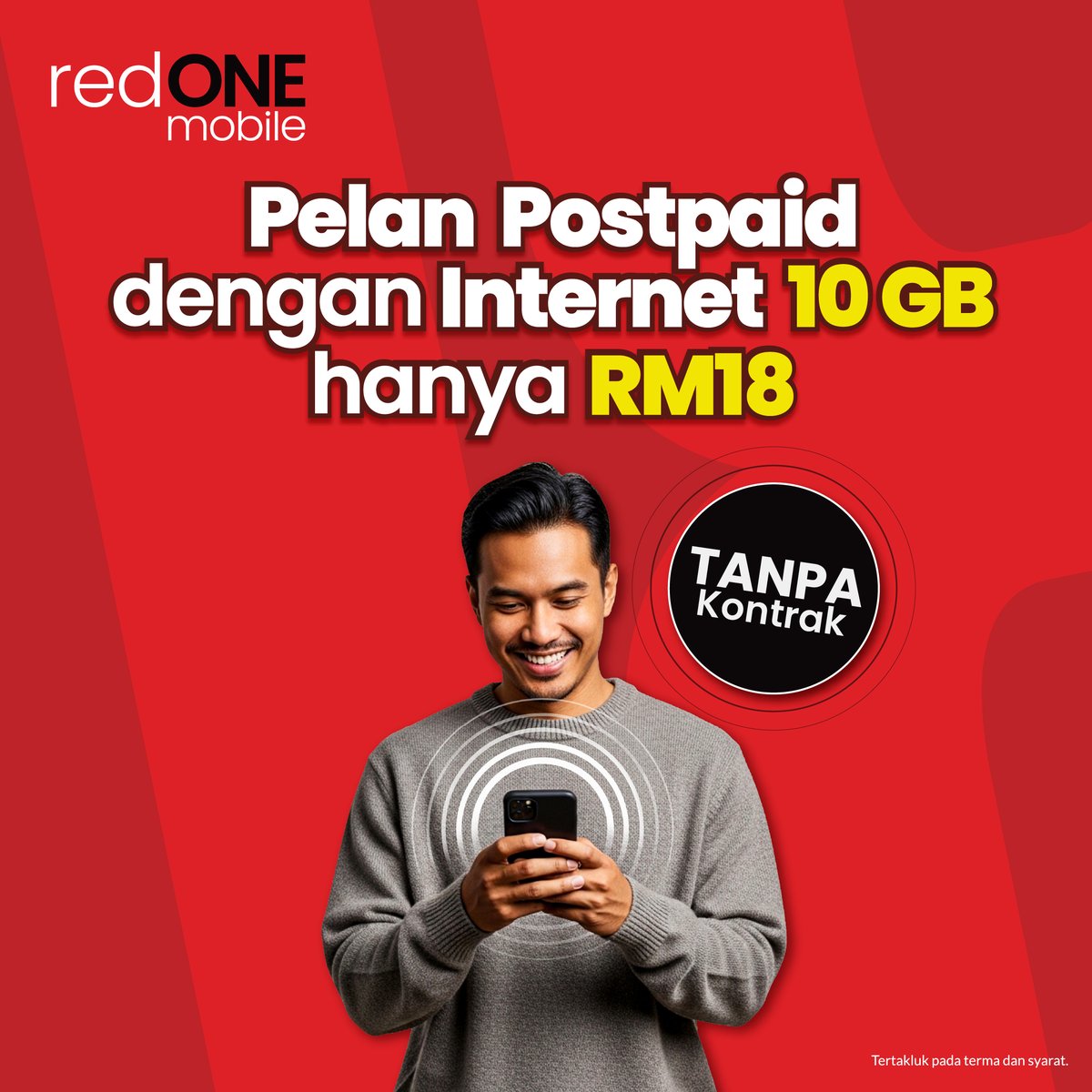 redONEMobileMY's tweet photo. Uolls ingat lagi nombor 18 tu? 👀 Apa yang special sangat?
Ini dia… pelan postpaid18 untuk uolls! 🔥
✅ Postpaid paling JIMAT 
✅ Tanpa Kontrak 
✅ Internet berkelajuan 5G

Dengan hanya RM18/sebulan, uolls boleh nikmati 10GB data internet.
Nombor 18 ni bukan biasa-biasa tau. Ini pilihan baru untuk semua!😉

Jom dapatkan sekarang di kedai redONE Mobile berdekatan dengan uolls atau klik link di bio untuk info lanjut.😉

#redONEMobile #redONEMobileMemangBest #redONEMobileKanAda #postpaid18