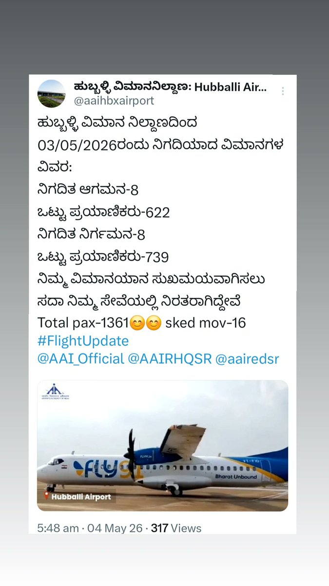 Breaking its own records 🛫
1361 in a single day! 🌟  
#HBX - 3rd busiest airport in Karnataka.