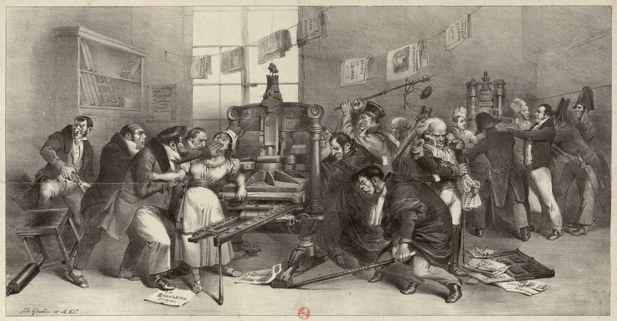 actualites_nrv's tweet image. Le 3 mai, nous fêtons la Journée mondiale de la liberté de la presse ! L'occasion de se rappeler qu'elle a souvent été menacée, comme sur cette lithographie d'Auguste Desperet et Grandville éloquente à bien des égards ... (👉c.bnf.fr/TVS) 
@GallicaBnF
 #Nice #Nice06