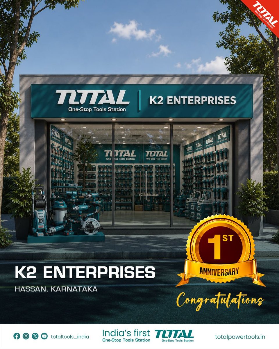 totaltoolsind's tweet image. 🎉 K2 Enterprises completes 1 year!

Proud to grow together 💪

#TotalTools #Anniversary