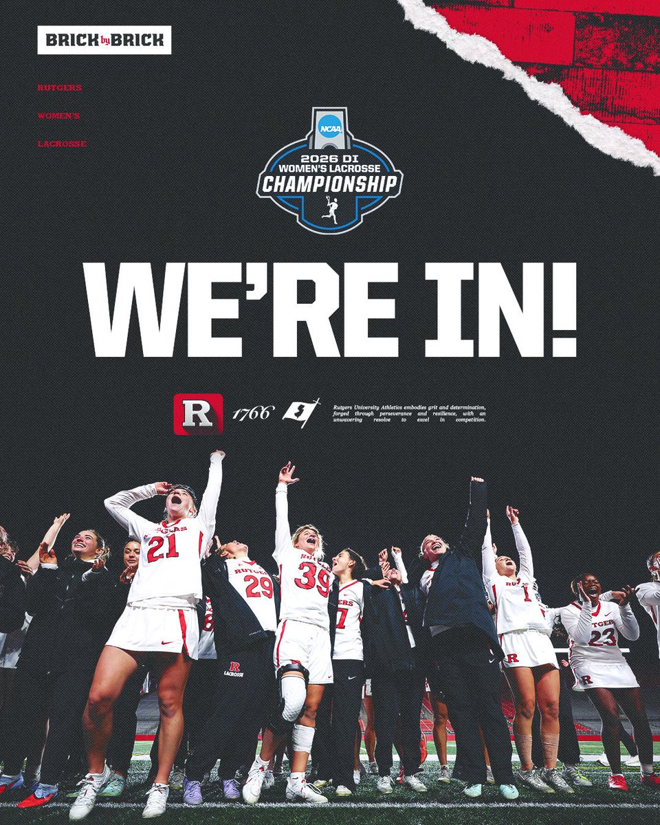 rutgers_wlax's tweet image. The Scarlet Knights are officially DANCING!

We’ll open the 2026 @NCAALAX Tournament on Friday against Princeton in College Park, Maryland!

#BxB 🧱 | #GoRU