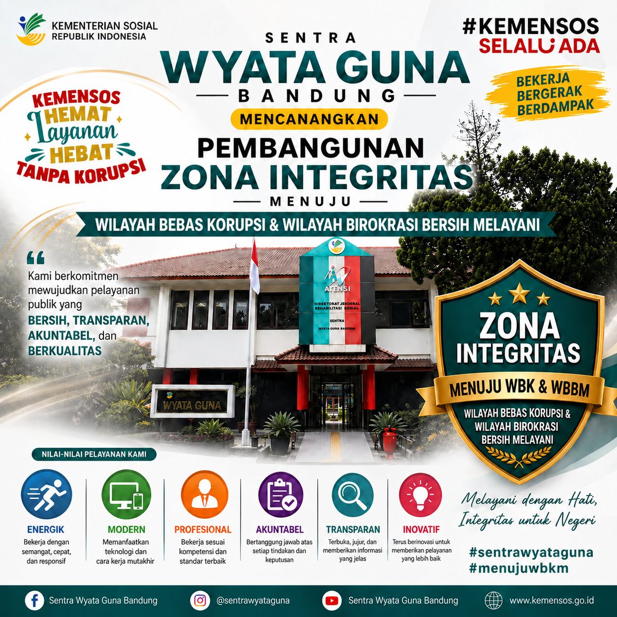 SentraWyataGuna's tweet photo. Sentra Wyata Guna Bandung mencanangkan Pembangunan Zona Integritas menuju WBK &amp; WBBM.

Langkah nyata memperkuat integritas, meningkatkan kinerja, dan menghadirkan pelayanan terbaik.

#SentraWyataGunaMenujuWBKWBBM https://t.co/Q9YaYy76Fg