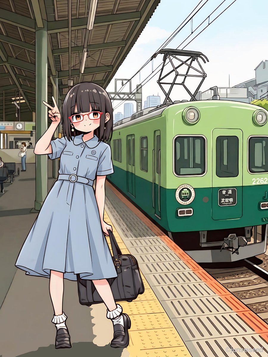 junseiseed_evol's tweet image. #ぴっぴ例大祭 
お祭り2作目は、“みどりの日”にちなんで
緑の電車の前でぴっぴしま〜す✌✨️✨️

#AIart