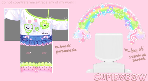 CUPlDSBOWrblx's tweet photo. New Rainbow Clover UGC and Clover Outfit!🍀🎵
(I also uploaded a giant version of the rainbow)
Available at my groups Paramnesia and Sunshine Sweet🌟
#roblox #robloxart #robloxugc #robloxdev https://t.co/bbscGULzl6