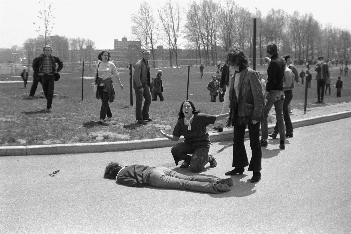 AugieNash's tweet photo. #OTD 1970 - While many will celebrate this as "Star Wars" day, I will mourn this date.

Within 13 seconds, the National Guard fired 67 shots into a crowd of peaceful student demonstrators at Kent State University. 4 were killed and 9 were injured.

#FourDeadinOhio #KentStateMay4 https://t.co/QMGig91IJj