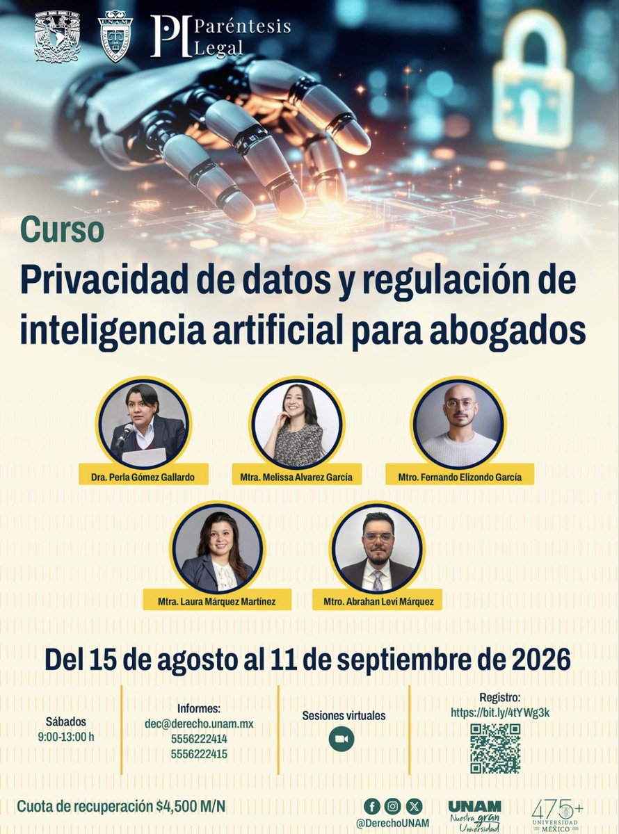 La pregunta no es si los abogados usarán IA. La pregunta es: ¿quiénes sabrán usarla?

Junto con <a href="/DerechoUNAMmx/">Facultad de Derecho</a> diseñamos este curso para entender los riesgos legales, la protección de datos personales, la regulación nacional e internacional y conocer casos prácticos 

👇🏽👇🏽