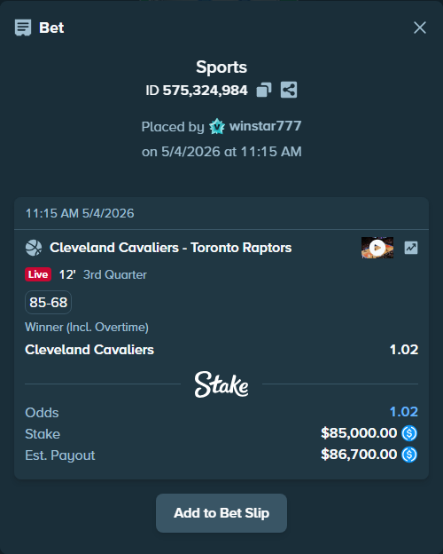stakehighroller's tweet image. $85,000 on Cleveland Cavaliers - Toronto Raptors. All in.

Take a peek: stake.com/sports/home?ii…

#Basketball #NBA