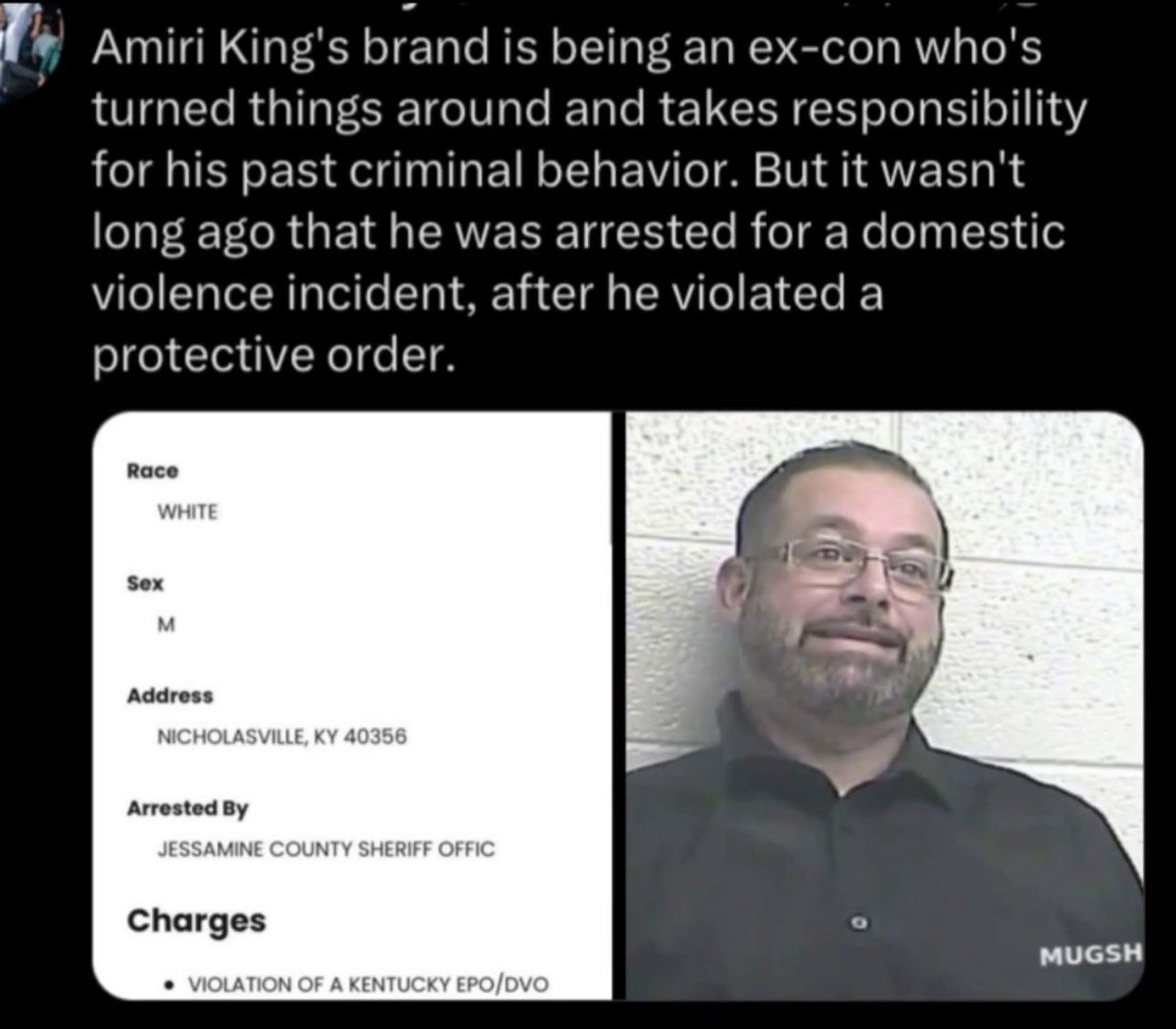 21Therealc's tweet photo. @AmiriKing @rirokpik You suck at race baiting my guy. You're a ex con hoping on the hate train. Anything for clicks and views. https://t.co/wlSHmwsiZE