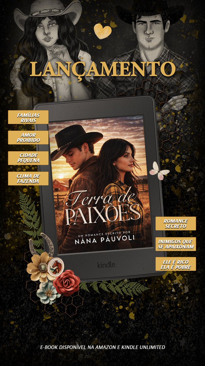 Terras de Paixões 
 ❤️‍🔥 Disponível na Amazon

🔥 Eles foram criados para se odiar. 💔 Carregam nomes que não podem se misturar, nem histórias que podem ser esquecidas. 🖤 Mas quando o destino insiste, até o impossível encontra um jeito de acontecer.