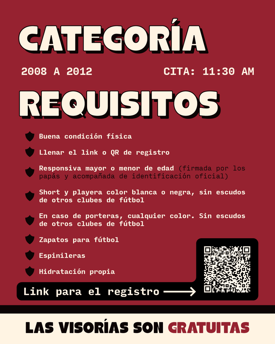 ¡Atentas que tendremos visorías para nuestras Fuerzas Básicas! 🤩

Nos vemos este próximo 11 de mayo en Academia AGA 🔴⚫️

Regístrate y ven a demostrar tu talento ⚽️

Toda la información ➡️ atlasfc.com.mx/post/atlas-fc-…