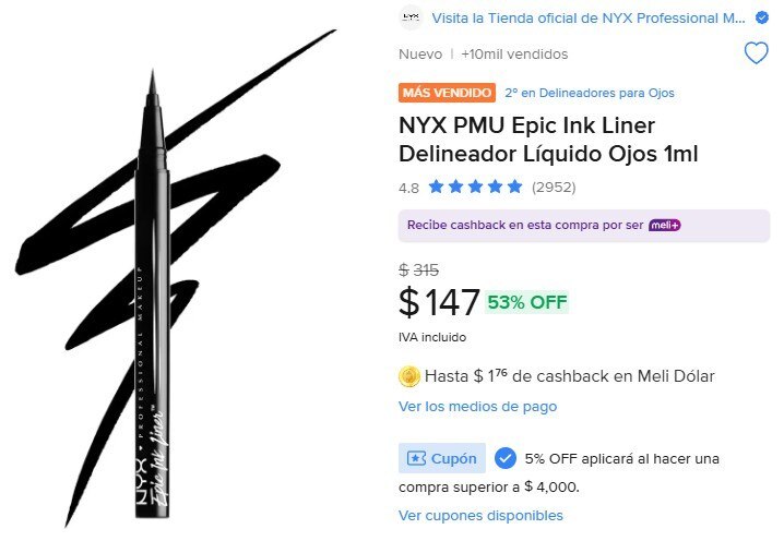OfertonesMex's tweet image. EPIC INK LINER DE NYX EN TONO NEGRO🔥
NYX PMU Epic Ink Liner Delineador Líquido Ojos 1ml

👉🏽Ir al producto: meli.la/2iqPzGD

Precio Original: $315
💋Precio Oferta: $147

⚡️Únete a nuestros otros grupos: 
ofertonesmexico.com.mx

#Belleza@ofertones #OfertasMercadoLibre@o…
