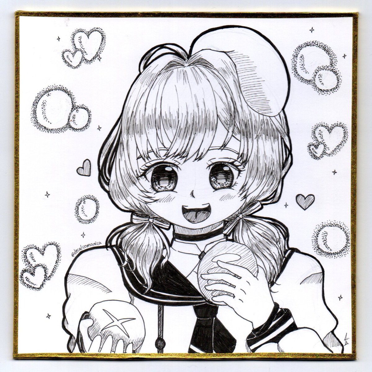 decalcomanica's tweet image. Commission result: Bready (Nikke)

Media: 
-Shikishi board
-Sakura micron drawing pen 0.05, 0.1, 0.2, 0.3, 0.5, 0.8
-Sakura gelly roll white 1.0

#shikishiart #bready #nikke
