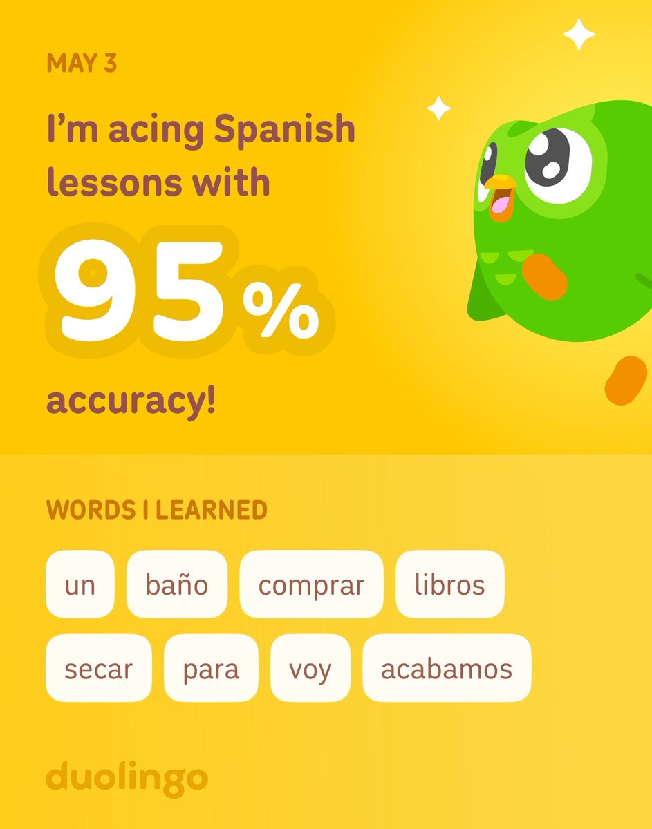 Ray_2smooth's tweet photo. I’m learning Spanish on Duolingo! It’s free, fun, and effective. https://t.co/HAGe7fOIvu