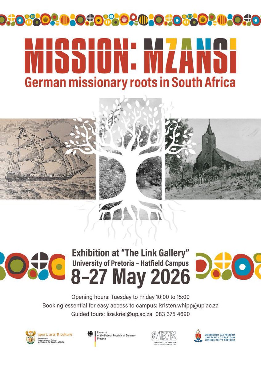 GermanyinSA's tweet image. Reflect and debate about our complex past, understand its impacts, our legacy. 

Discover shared history between 🇩🇪 and 🇿🇦:

🗓️ 8-27 May
📍 The Link Gallery, University of Pretoria, Hatfield Campus

🕙 Tue-Fri, 10-15

#GermanyMeetsMzansi #ArtsAndCulture #Exhibition #Pretoria