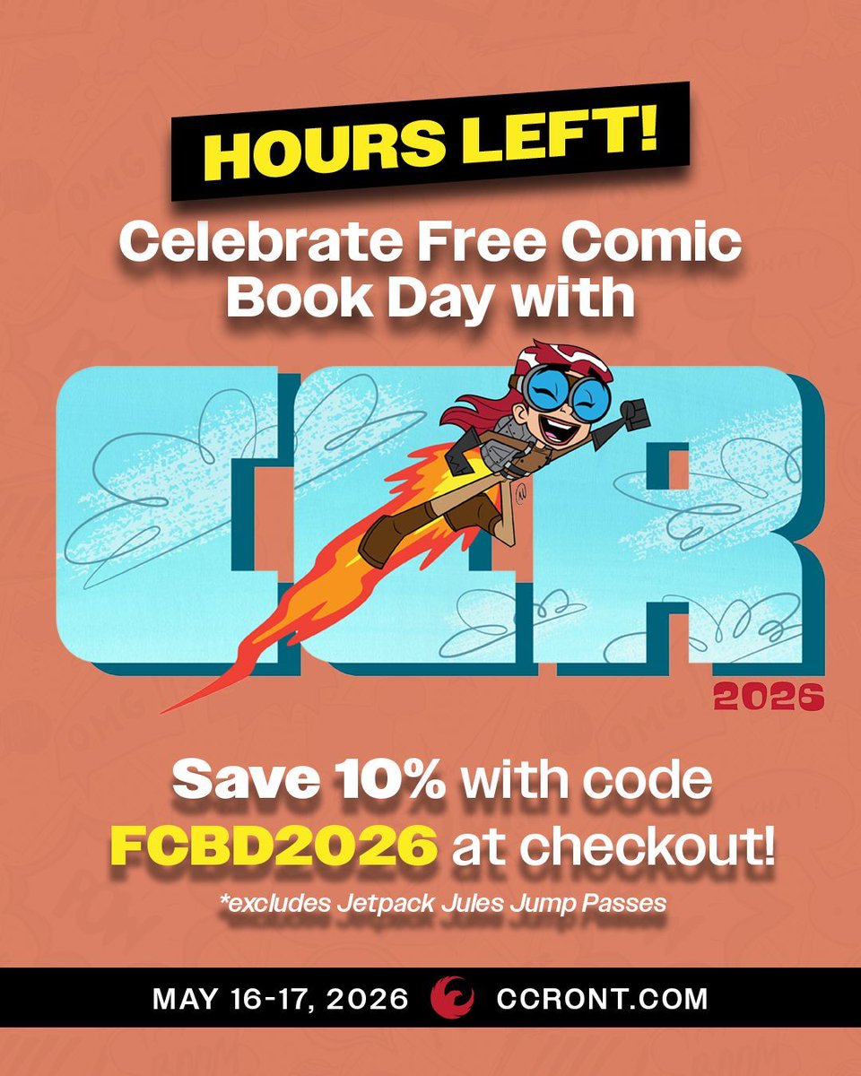ComicConRvltn's tweet image. 📣 ONLY HOURS LEFT for our FCBD Flash Ticket Sale! Save 10% OFF Weekend, Sat &amp;amp; Sun tix! Get your tickets now &amp;amp; save up to $15 per ticket vs at the door!

Use code FCBD2026 at check out to save!

🎟️ Tickets: CCRTix.com

#inlandempire #losangeles #comiccon