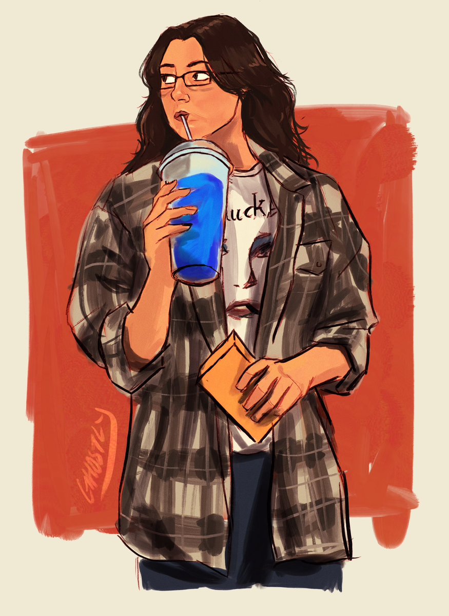 Lil 1 hour sketch of the art dyke with her slushie