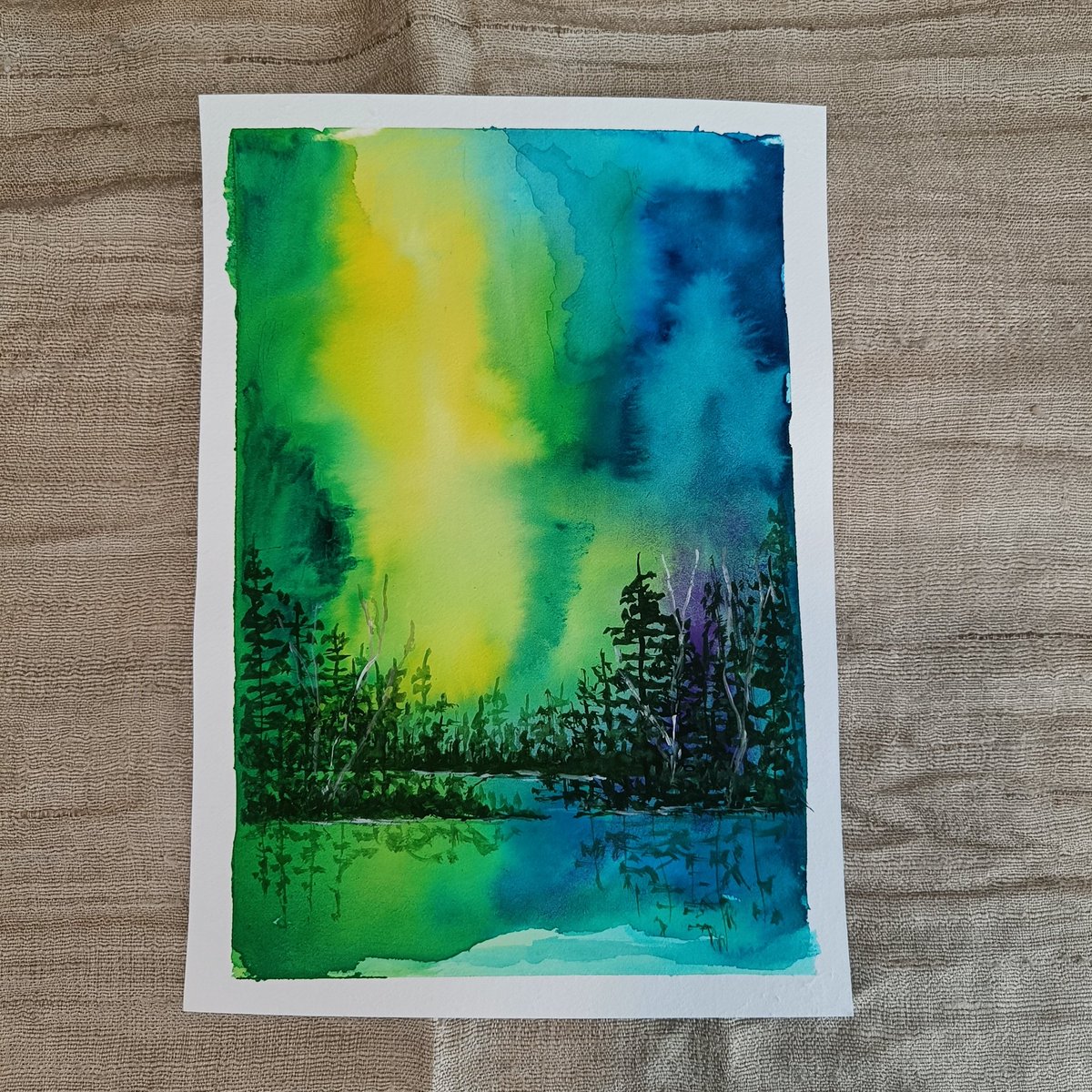 tikulli's tweet image. Brighten your work/living space with this beautiful Northern Lights watercolor painting. Original work. No prints/copies. Size A5. Send as a gift to someone who lights up your world. DM for price. Please Share. #ArtLovers #handmadegift #auroraborealis #gifting #ArtForInteriors