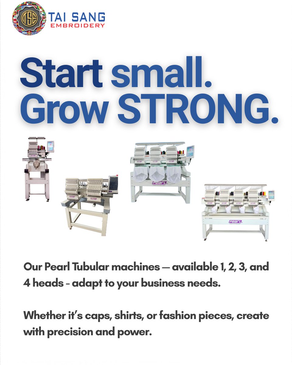 TaisangMKT's tweet image. Grow your embroidery business with PEARL Tubular machines 🧵✨
Available in 1 to 4 heads, built to match your production needs with speed and precision.
Perfect for caps, apparel, and fashion work — designed to help you scale with confidence. 🚀
wa.me/8615715841118
#Pearl