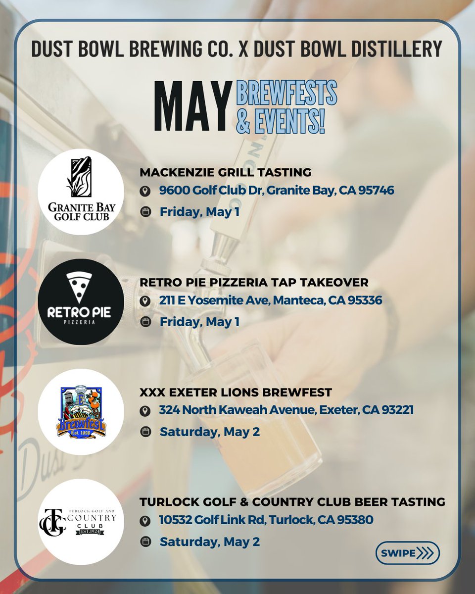 dustbowlbrew's tweet photo. Another month, another lineup of places to connect over great beer 🍻✨

Take a look at where the Dust Bowl team will be this May serving up your favorite brews.

Plus, keep an eye out for our NEW Ready-to-Drink Canned Cocktails at select events. 👀🍋 https://t.co/5Is8sz3tT6