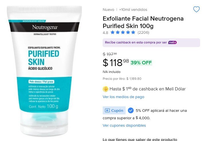 OfertonesMex's tweet image. EXFOLIANTE FACIAL DE NEUTROGENA🔥
Exfoliante Facial Neutrogena Purified Skin 100g

👉🏽Ir al producto: meli.la/2Q4FVgY

Precio Original: $197
💋Precio Oferta: $118

⚡️Únete a nuestros otros grupos: 
ofertonesmexico.com.mx

#Belleza@ofertones #OfertasMercadoLibre@ofertone…