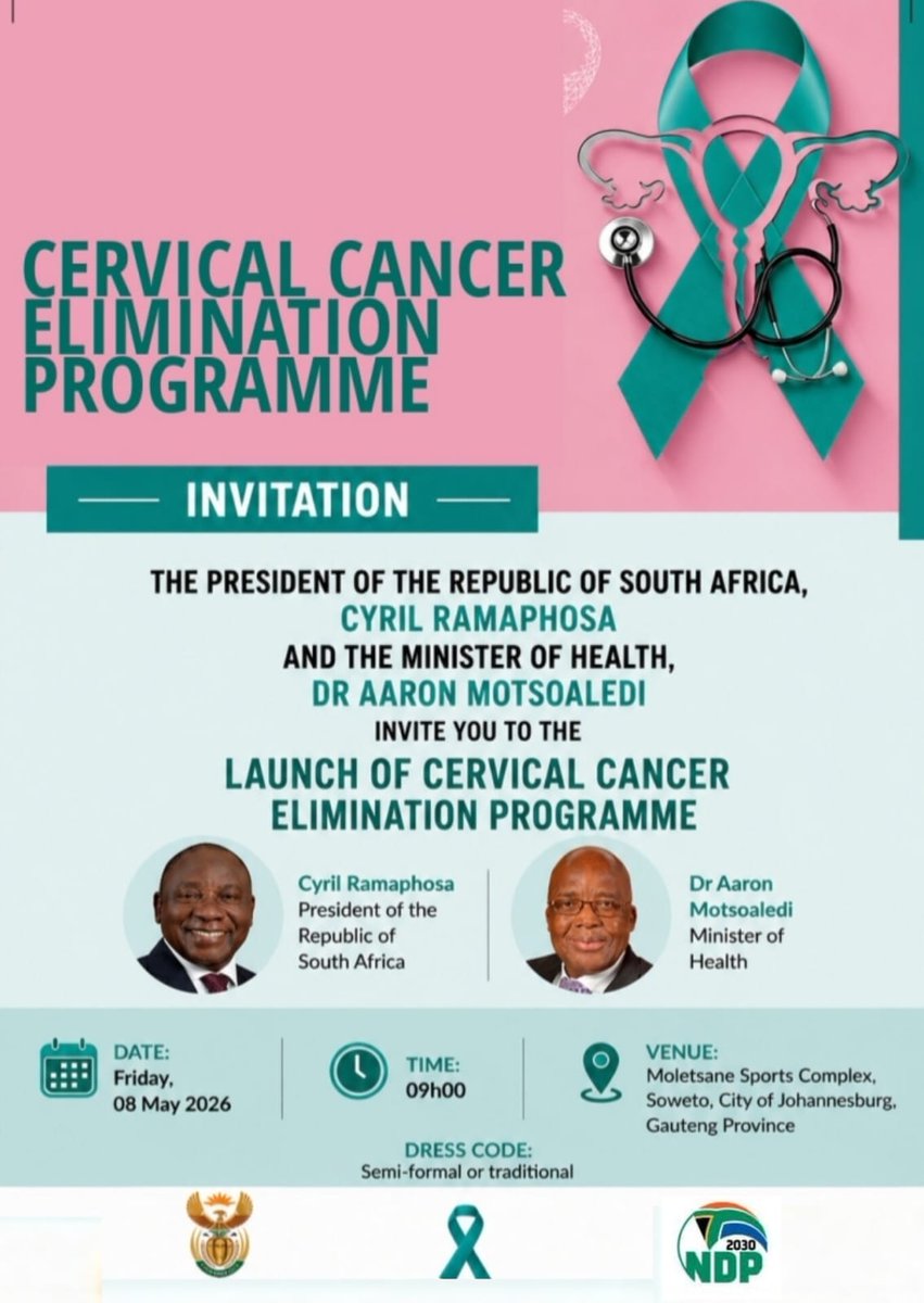 LifeLine_ZA's tweet photo. Four days to go until the official launch of the CervicalCancer Elimination Programme by President Cyril Ramaphosa at Moletsane Sports Complex, Soweto, on Friday, 8 May 2026.

Prevent. Screen. Survive💙

National Department of Health (South Africa)
 
0800 012 322 (toll free). https://t.co/xp7yM4NI6A