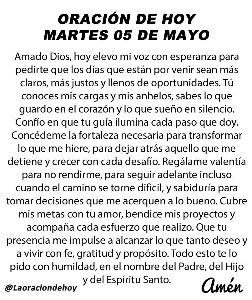 Oración diaria para hoy martes 05 de mayo de 2026.