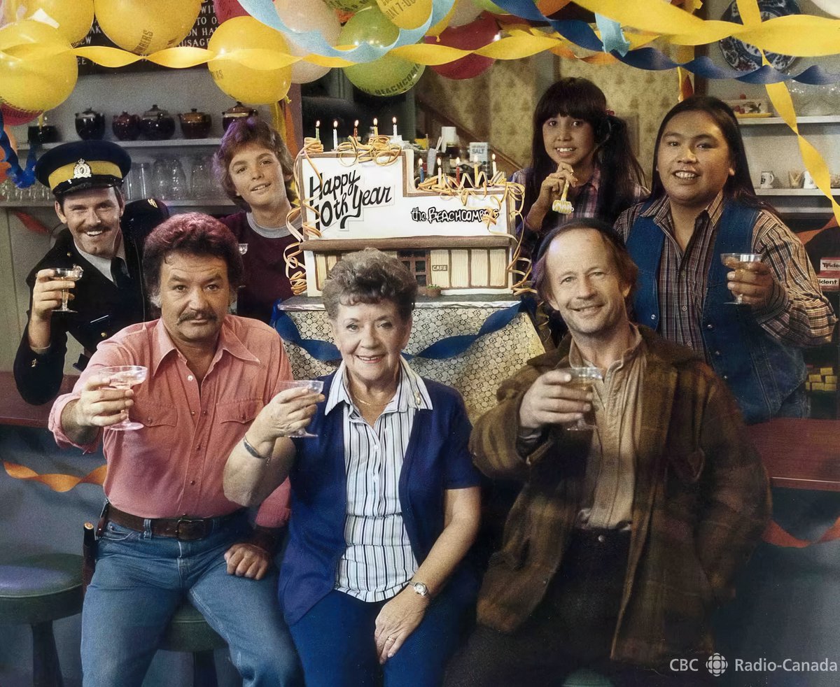 oldcanadaseries's tweet photo. The Beachcombers cast celebrating the show's 10th anniversary in 1982. credit: cbc https://t.co/k4Of3mJDQY