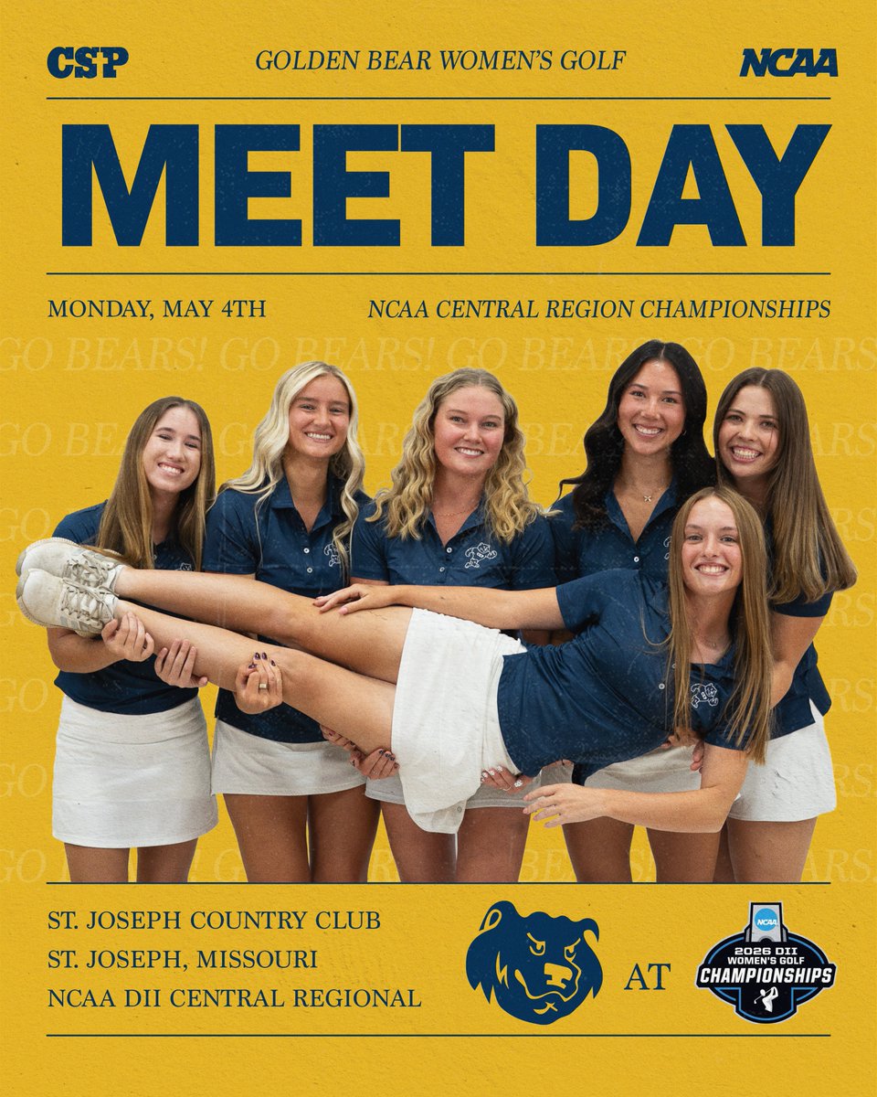 CSPBears's tweet photo. May the force be with our Women's Golf Team as they take on Day 1 of the NCAA Central Region Championships! ⛳️✨
@CSPBearsGolf starts teeing off @ 12:30 PM! (See all CSP golfers tee times in the 2nd photo) 🐻
Follow along here! 👇
https://t.co/Oe3fmoC0ew
#LetsGoBears #BeGolden https://t.co/muNlCgr86n