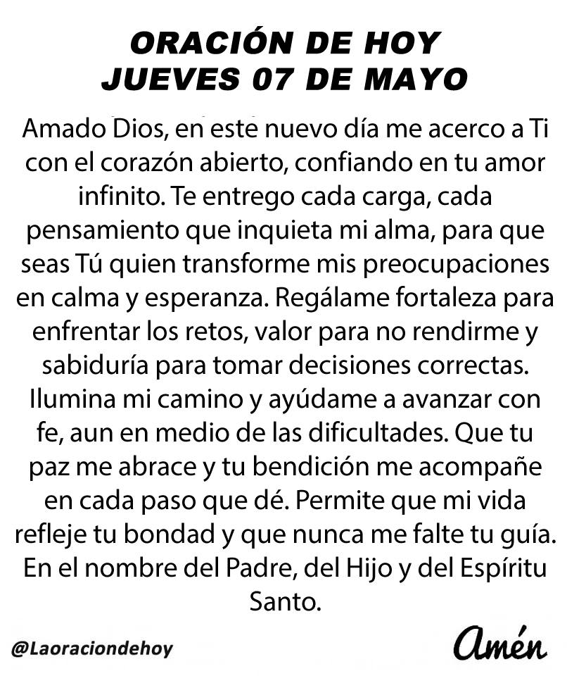 Oración diaria para hoy jueves 07 de mayo de 2026.