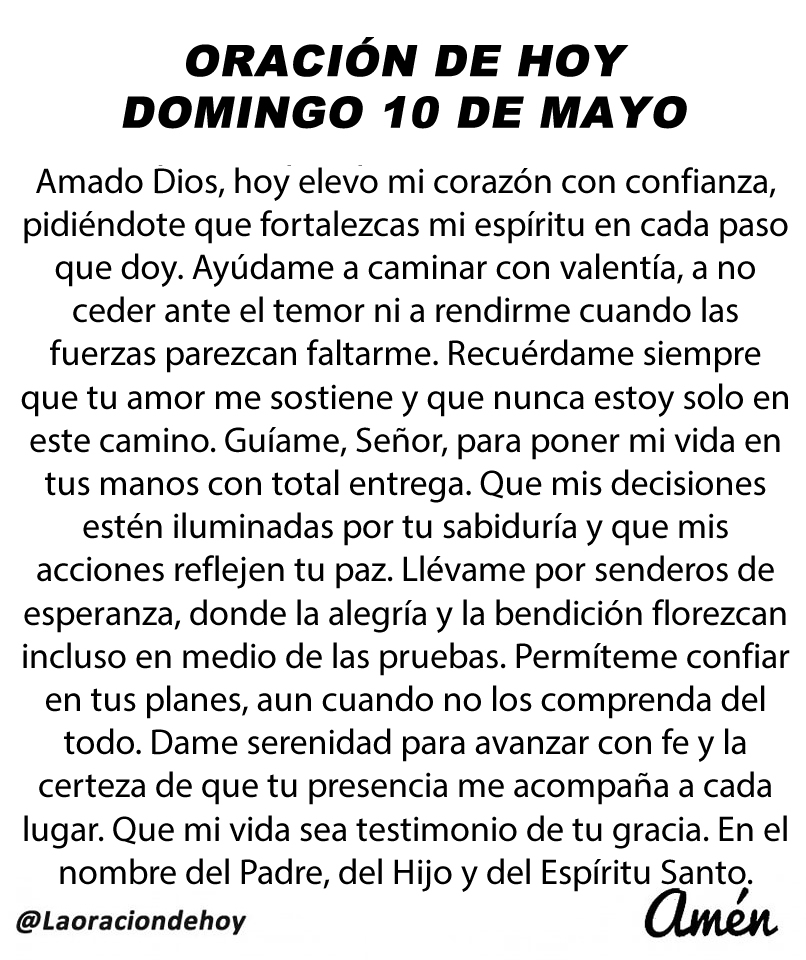 Oración diaria para hoy domingo 10 de mayo de 2026.