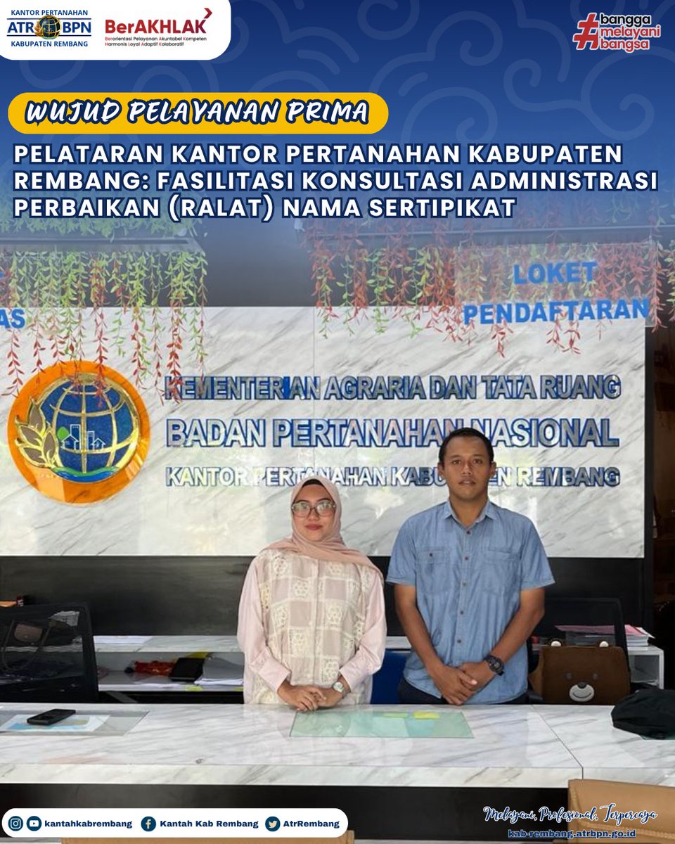 AtrRembang's tweet photo. Rembang – Dalam rangka memberikan kemudahan akses layanan kepada masyarakat, Kantor Pertanahan Kabupaten Rembang kembali melaksanakan Pelayanan Akhir Pekan (PELATARAN) pada Sabtu, 02 Mei 2026. https://t.co/6buPee7Ajz