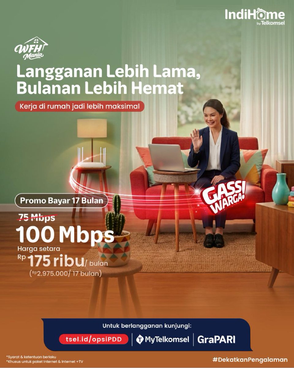 IniMinNeo's tweet photo. Senin ��menyala”!🔥MU menang, cuti di-acc, WFH beres &amp; dipuji bos. Biar makin lancar tanpa drama, pakai Promo WFH Mania:

✨Bayar 12 bln = 17 bln
✨Upgrade ke 100 Mbps (90 hari)
✨Rp175rb/bln

Daftar: MyTelkomsel / https://t.co/zaTV522uY6 / GraPARI

#WFHMania #IndiHome #Tsel4u https://t.co/LwB5D7wzqG