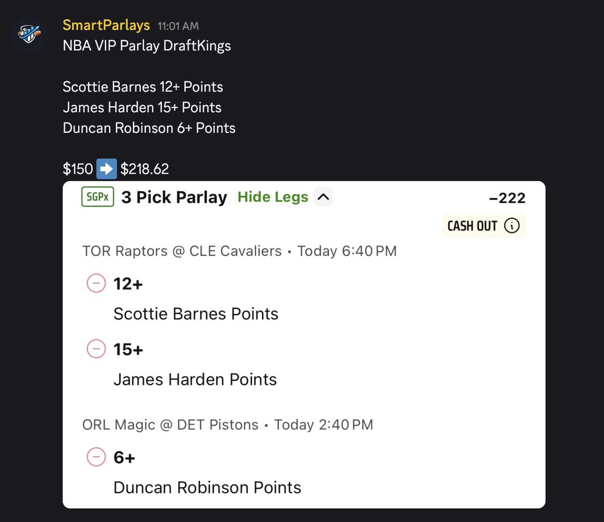 smart_parlays's tweet image. NBA VIP Parlay CASHED💰🤑🏀

Scottie Barnes 12+ Points✅
James Harden 15+ Points✅
Duncan Robinson 6+ Points✅

$150 ➡️ $218.62

Free VIP 3 Day Trial👉whop.com/smart-parlays

#MLB #NBA #Basketball #Bets #Betting #Cash #Lotto #FanDuel #DraftKings #NBAFirstBasket #NBAPlayoffs