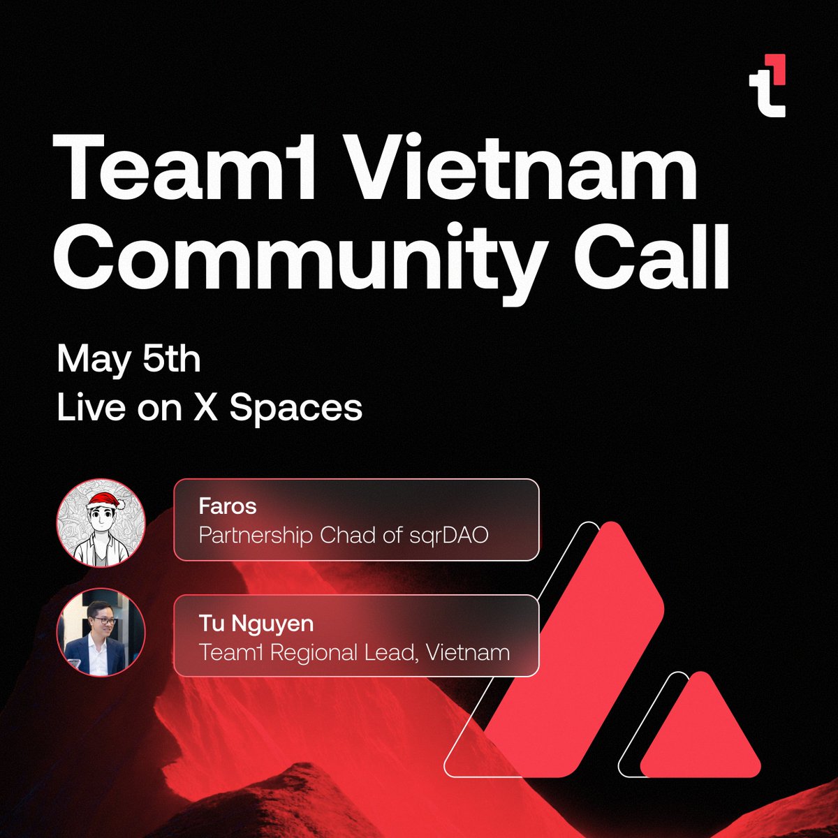 Team1VN's tweet photo. 🎙 Team1 Vietnam Community Call #24

Bạn đang build hoặc tìm cơ hội trên Avalanche? Đừng bỏ lỡ buổi cập nhật & Q&A tháng này!
✨ Guest đặc biệt: @DoFaros – Partnership Chad tại @sqrDAO  
🎁 05 voucher tổng trị giá 500.000đ cho câu hỏi hay & người tham gia live
🗓 20:00–20:30 (UTC+7) | 05/08