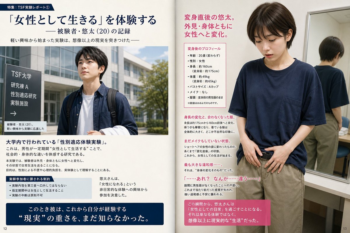 yonyon_sft's tweet photo. 毎日、女性化していく実験レポート
chatgpt製です。

バストサイズを大きくできることが分かったので、作ってみた
このあと、一人称視点を作ろうとしたら案の定はじかれた（・ω・）

#TSF #AIart https://t.co/m9NXCg2e1y