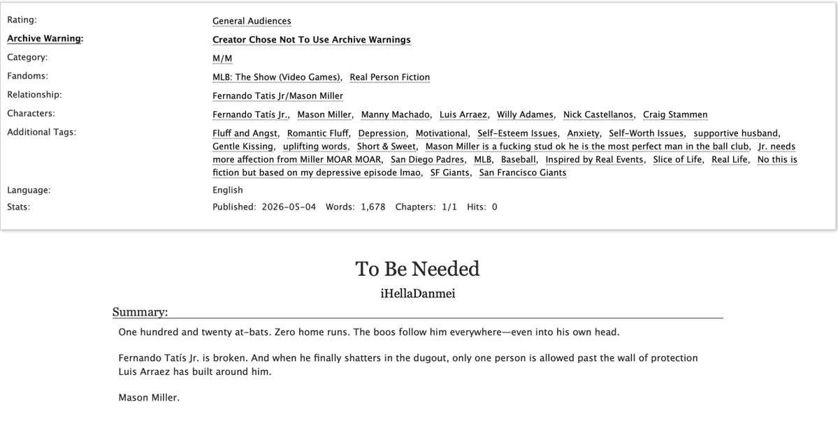 killershot20's tweet image. Hi 👋 I just wrote another FanFic if anyone is interested in reading. It's pure fluff some angst but mostly sweet and tender. #Ao3 #Baseball #Fanfic #MMRomance #Yaoi #BL #Danmei Thank you ☺️