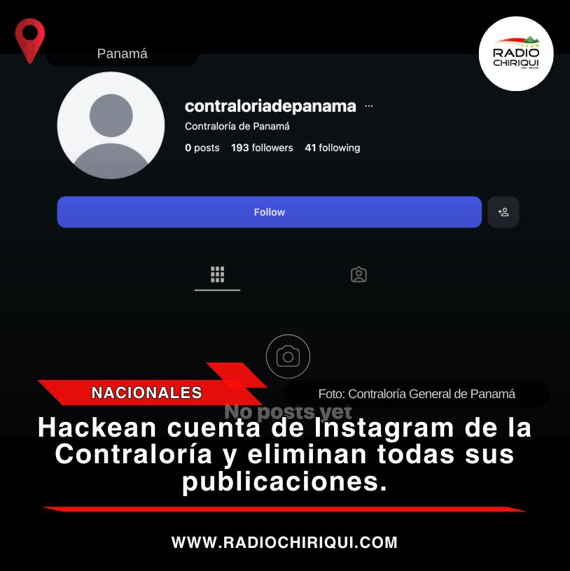 RadioChiriqui's tweet image. #Nacionales La Contraloría General de la República informó que este domingo 3 de mayo su cuenta oficial de Instagram fue vulnerada por terceros, quienes eliminaron la totalidad de las publicaciones. Desde el momento de la detección, el equipo de informática activó los protocolos