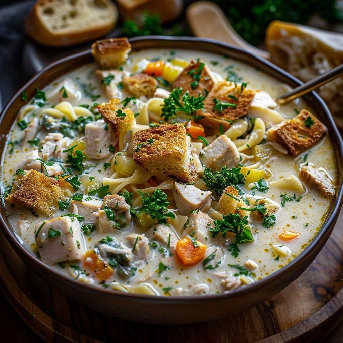 will95186's tweet photo. 🍂 Cozy up with a bowl of Creamy Turkey Noodle Soup! https://t.co/aUYqjQdeEW