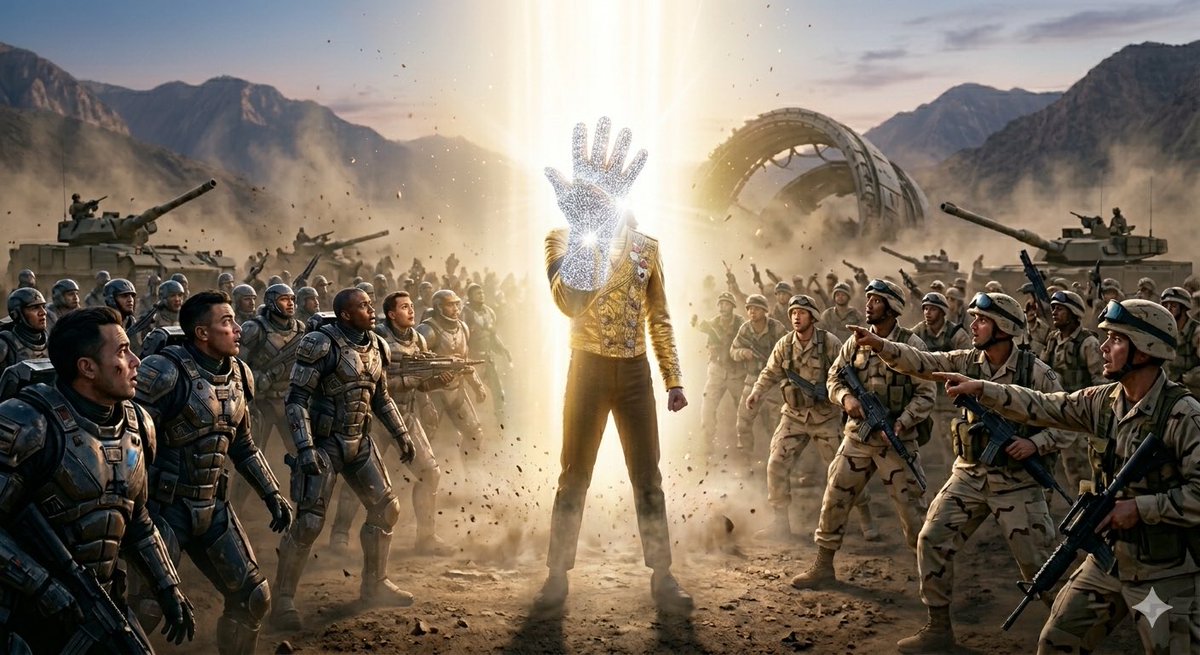 Null1shdev's tweet photo. The world couldn't stop the war. 🌍

But everyone stopped to talk about Michael Jackson.

Only one glove can pause the world. 🧤✨

#MichaelJackson #war #peace https://t.co/8Mx8pLOVal