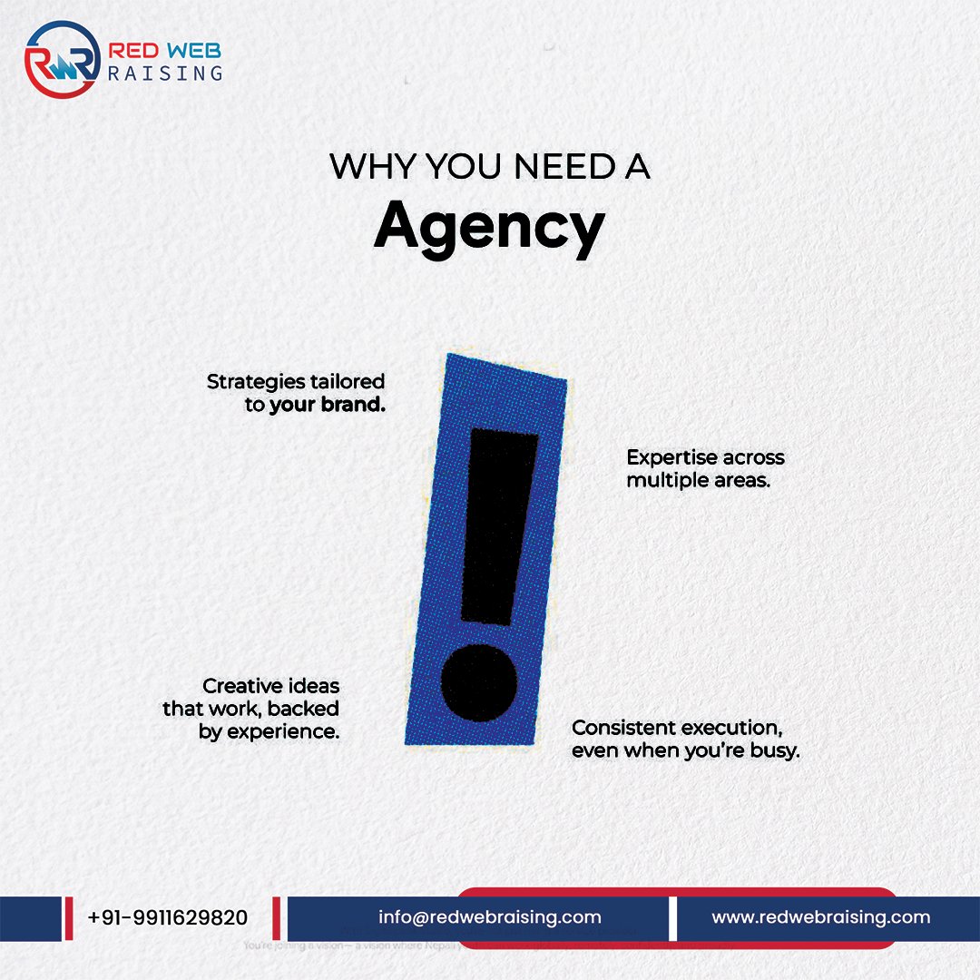 redwebraising's tweet image. Why your business needs an agency? 🤔✔️ Tailored strategies for your brand
📞 +91-9911629820
📧 info@redwebraising.com
🌐 redwebraising.com
#DigitalMarketing #MarketingAgency #BusinessGrowth #BrandStrategy #CreativeAgency #RedWebRaising