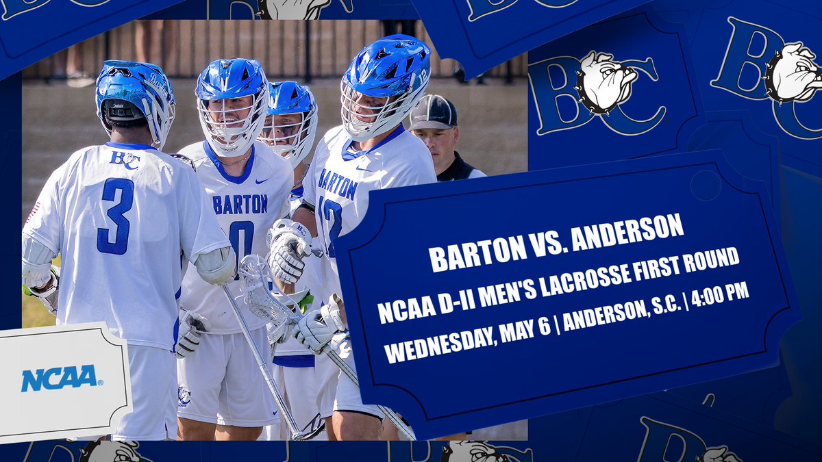 BartonAthletics's tweet photo. IT'S OFFICIAL! . Barton men's lacrosse to face Anderson in the 1⃣st Round of the 2⃣0⃣2⃣6⃣ @NCAADII Tournament on Wednesday, May 6⃣, at 4⃣:0⃣0⃣ p.m. . The Bulldogs to play their 1⃣st national postseason game in program history! . #BartonBold . #BCBulldogs . 🥍🥍🥍🥍🥍 https://t.co/xI9VB34R64