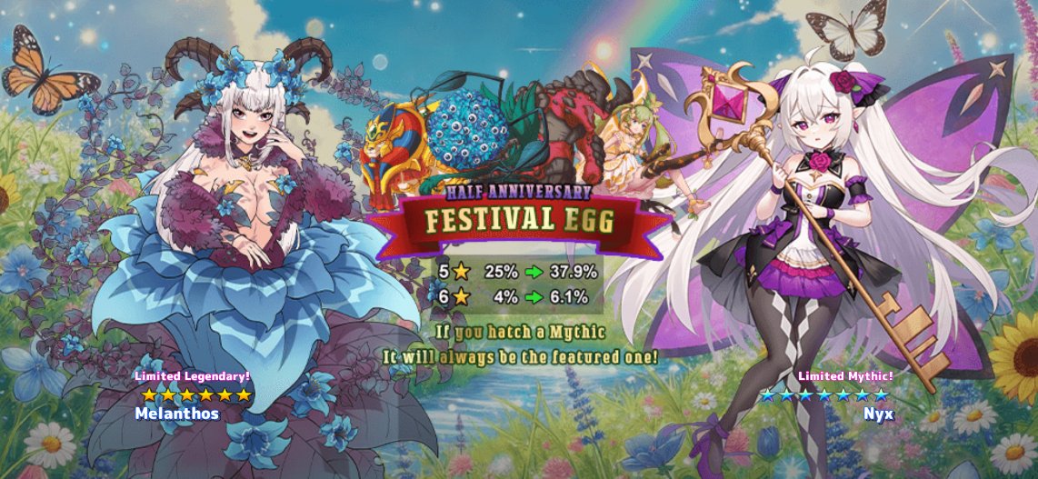 Neo_Monsters's tweet image. 🔸Featured Mythic🔸Nyx
🔹Featured Legendary🔹Melanthos
⏰Hatch Period⏰May 4 3:00AM ~ May 11 1:59AM (UTC)
🔥Available now at an increased chance up rate for a limited time only!  #NeoMonsters #Androidgames #iosgames
