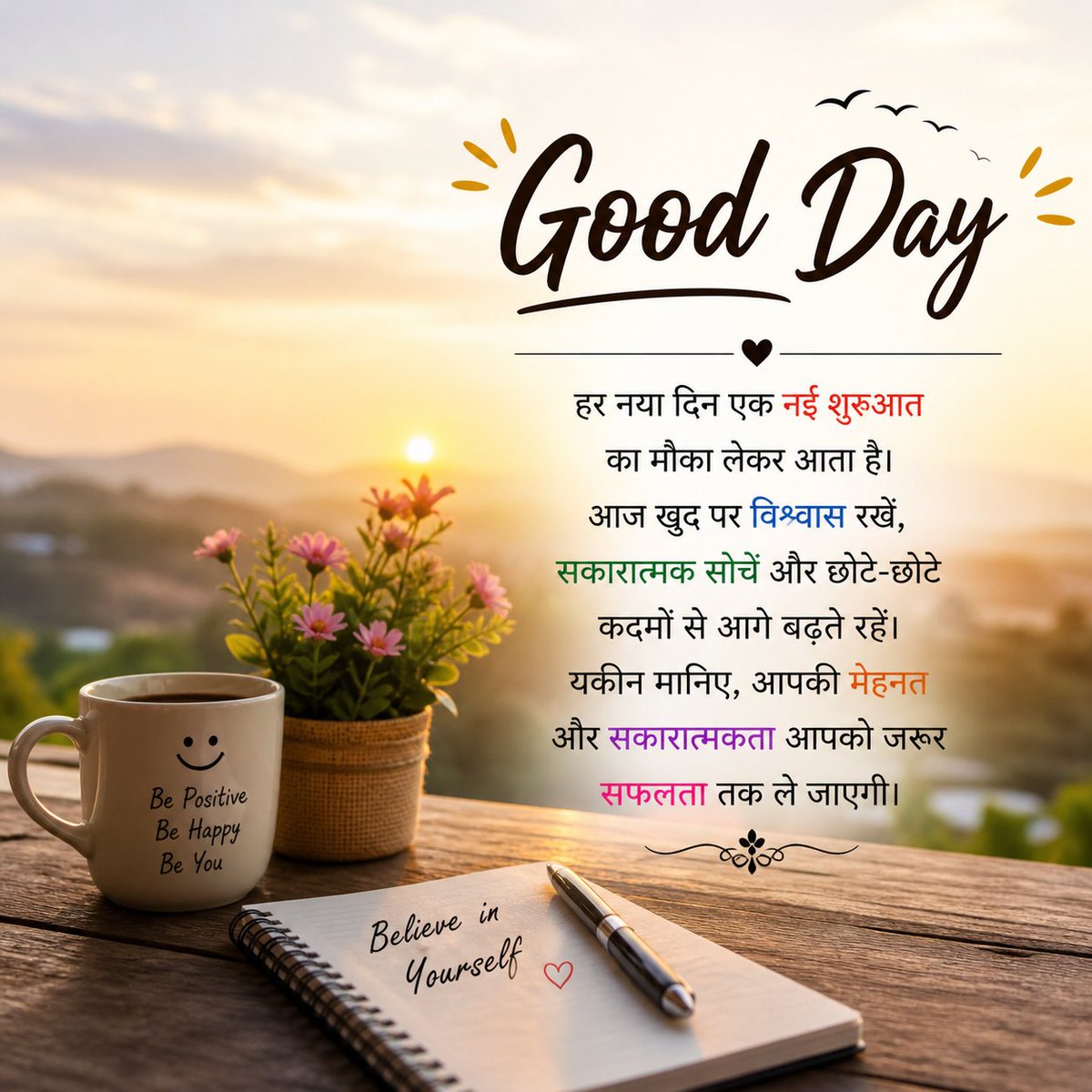 Deepakaur14634's tweet image. आज खुद पर विश्वास रखें, सकारात्मक सोचें और छोटे-छोटे कदमों से आगे बढ़ते रहें।
यकीन मानिए, आपकी मेहनत और सकारात्मकता आपको जरूर सफलता तक ले जाएगी।
#GoodDay #PositiveVibes #StayMotivated