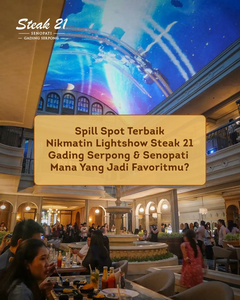 Steak21_ID's tweet image. Spill spot terbaik nikmatin lightshow di Steak 21 Gading Serpong &amp;amp; Senopati ✨

Makan enak, suasana dapet, vibes-nya beda dari yang lain 🔥 Cocok buat quality time bareng pasangan, teman, atau keluarga.

Mana yang jadi favoritmu? 👀

#steak #steak21 #kumpulserudisteak21
