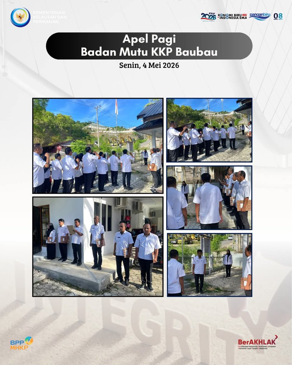 "Mengawali pekan dengan semangat integritas! 🌊⚓

Seluruh jajaran BPPMHKP Baubau melaksanakan apel pagi rutin sebagai wujud komitmen meningkatkan kedisiplinan dan kualitas layanan demi menjaga mutu hasil perikanan Indonesia.
