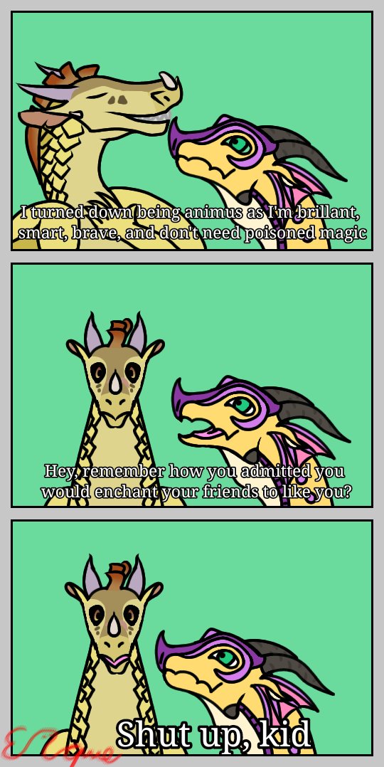 Enquesadilla's tweet image. Cuando leí el libro 10 #WingsOfFire, quedé bastante insatisfecho con el desarrollo del personaje principal, asi que hice un cómic que mostrará lo que pienso de el
#WoF #arte #art #digitalart #comic