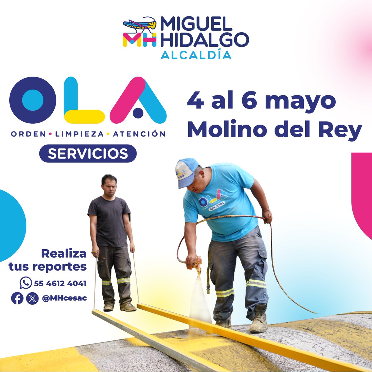 OlaMHmx's tweet photo. ¡La #OLAMH de servicios llega a la colonia Molino del Rey! ✨🤩

Del 4 al 6 de mayo estará realizando limpieza, poda y bacheo, además de dar atención a las peticiones ciudadanas. Si tienes pendientes, repórtalos en el @MHcesac. 😉 https://t.co/GIWTVC2Z9z