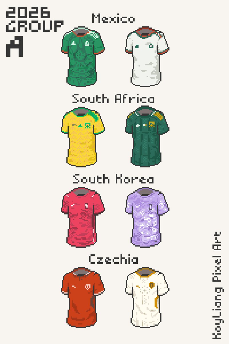 KoyLiang's tweet image. Here are the world cup kits this year!
Group A: 🇲🇽 🇿🇦 🇰🇷 🇨🇿

#WorldCup