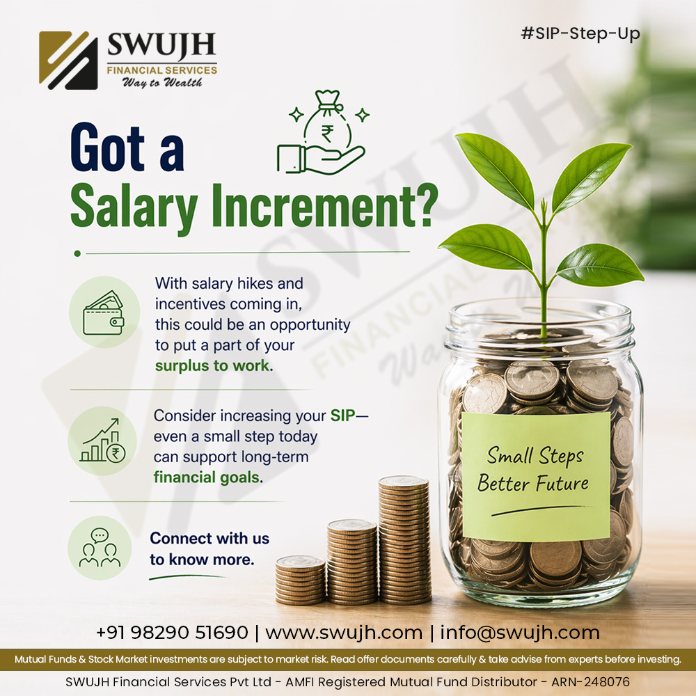 salimswujh's tweet image. Turn your increment into long-term progress.
Upgrade your SIP with your salary.

Contact us today to invest.

Visit: swujh.com
Call: +91 98290 51690
Email: info@swujh.com

#WealthCreation #SIP #DisciplinedInvesting #LongTermGrowth #FinancialJourney