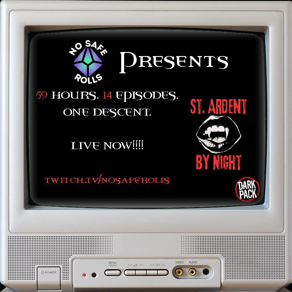nosaferolls's tweet photo. Episode 8 of  our St Ardent by Night 59 Hour Rerun marathon is now live  on https://t.co/ykQX1YCygS #WorldOfDarkness #ActualPlay #VtM #TwitchStream https://t.co/peCFUSGuZe